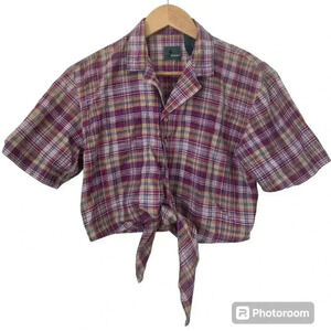 Liz Claiborne Liz Wear Vintage Metallic Thread Plaid Top Size Small